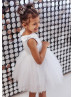White Satin Tulle Pearl Beading Rustic Flower Girl Dress